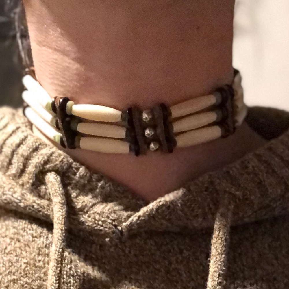 Buffalo bone bead choker